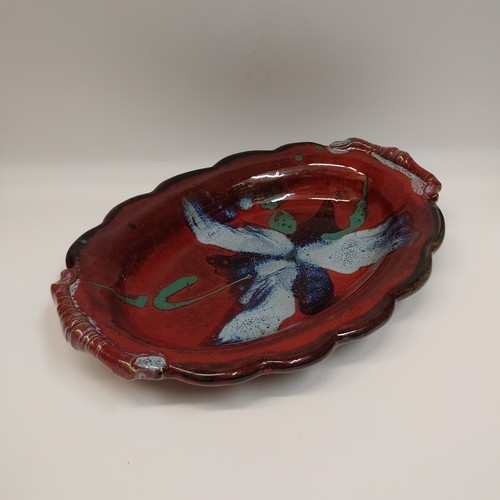 #220707 Platter, Scalloped Edge Red & Splash $22 at Hunter Wolff Gallery